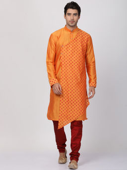 Vastramay - Orange Cotton Blend Kurta And Churidar (Set of 2)