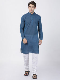 Vastramay - Blue Pure Cotton Kurta And Churidar (Set of 2)