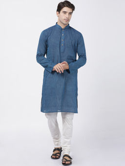 Vastramay - Blue Pure Cotton Kurta And Churidar (Set of 2)