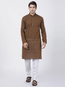 Vastramay - Brown Pure Cotton Kurta And Churidar (Set of 2)