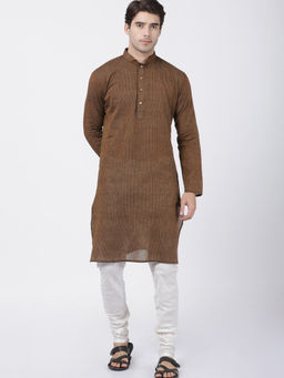 Vastramay - Brown Pure Cotton Kurta And Churidar (Set of 2)
