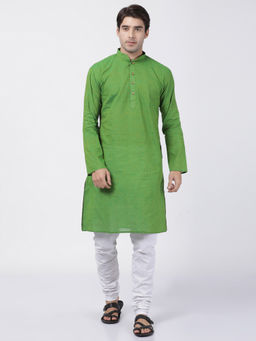Vastramay - Green Pure Cotton Kurta And Churidar (Set of 2)