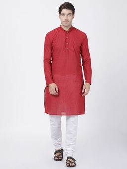 Vastramay - Red Pure Cotton Kurta And Churidar (Set of 2)