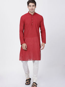 Vastramay - Red Pure Cotton Kurta And Churidar (Set of 2)
