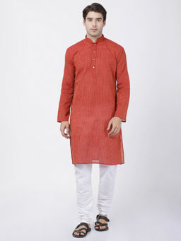 Vastramay - Orange Pure Cotton Kurta And Churidar (Set of 2)