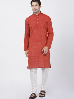 Vastramay - Orange Pure Cotton Kurta And Churidar (Set of 2)