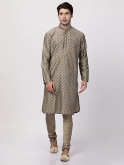 Vastramay - Beige Cotton Blend Kurta And Churidar (Set of 2)