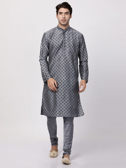 Vastramay - Grey Cotton Blend Kurta And Churidar (Set of 2)