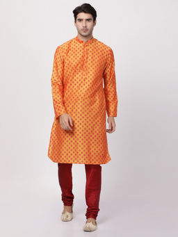 Vastramay - Orange Cotton Blend Kurta And Churidar (Set of 2)
