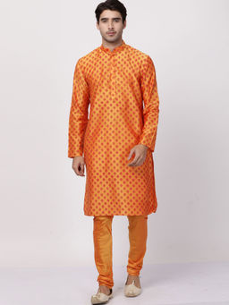 Vastramay - Orange Cotton Blend Kurta And Churidar (Set of 2)