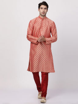 Vastramay - Pink Cotton Blend Kurta And Churidar (Set of 2)