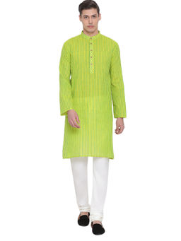 Vastramay - Men Green Pure Cotton Kurta Pyjama (set Of 2)