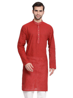 Vastramay - Men Maroon Pure Cotton Kurta