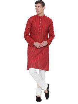 Vastramay - Men Maroon Pure Cotton Kurta Pyjama (set Of 2)