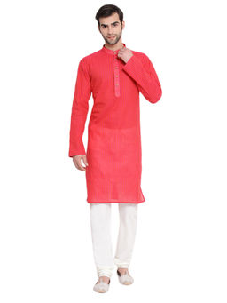 Vastramay - Men Pink Pure Cotton Kurta Pyjama (set Of 2)