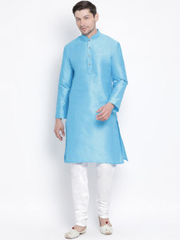 Vastramay - Light Blue Silk Blend Kurta And Churidar (Set of 2)