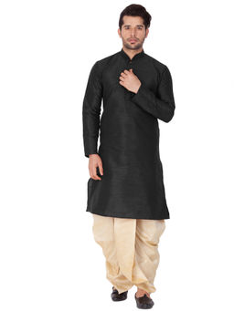 Vastramay - Black Silk Blend Kurta And Dhoti Pant (Set of 2)