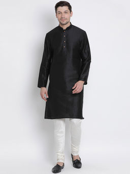 Vastramay - Black Silk Blend Kurta And Churidar (Set of 2)