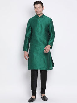 Vastramay - Green Silk Blend Kurta And Churidar (Set of 2)