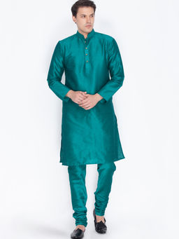 Vastramay - Green Silk Blend Kurta And Churidar (Set of 2)
