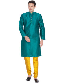 Vastramay - Green Silk Blend Kurta And Churidar (Set of 2)