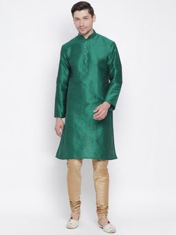 Vastramay - Green Silk Blend Kurta And Churidar (Set of 2)