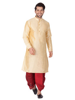 Vastramay - Gold Silk Blend Kurta And Dhoti Pant (Set of 2)