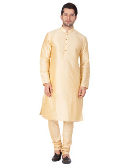 Vastramay - Gold Silk Blend Kurta And Churidar (Set of 2)