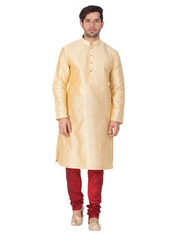 Vastramay - Gold Silk Blend Kurta And Churidar (Set of 2)