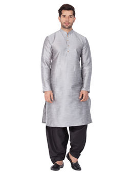 Vastramay - Grey Silk Blend Kurta And Dhoti Pant (Set of 2)