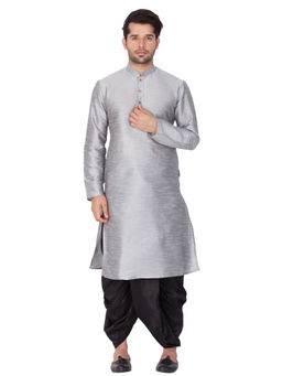 Vastramay - Grey Silk Blend Kurta And Dhoti Pant (Set of 2)