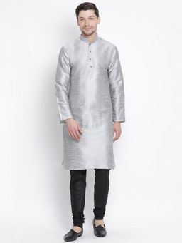 Vastramay - Grey Silk Blend Kurta And Churidar (Set of 2)