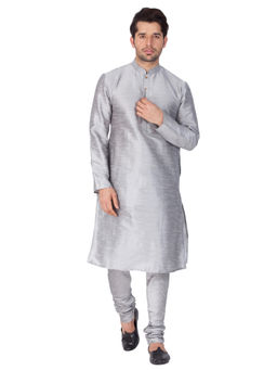 Vastramay - Grey Silk Blend Kurta And Churidar (Set of 2)