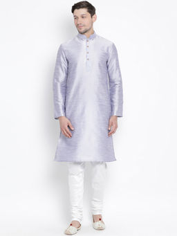 Vastramay - Light Blue Silk Blend Kurta And Churidar (Set of 2)