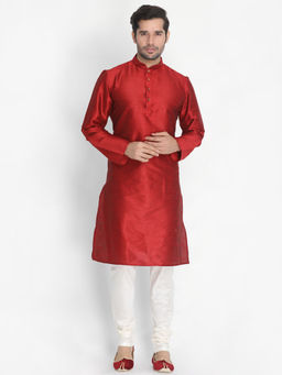Vastramay - Maroon Silk Blend Kurta And Churidar (Set of 2)