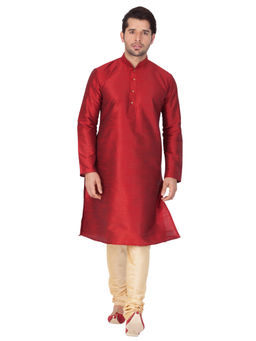 Vastramay - Maroon Silk Blend Kurta And Churidar (Set of 2)