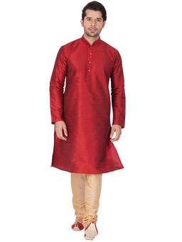 Vastramay - Maroon Silk Blend Kurta And Churidar (Set of 2)