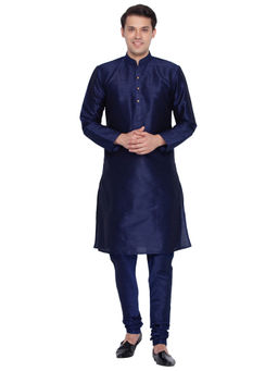 Vastramay - Navy Blue Silk Blend Kurta