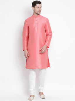Vastramay - Pink Silk Blend Kurta And Churidar (Set of 2)