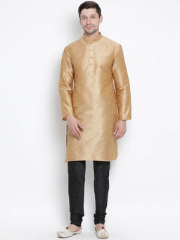 Vastramay - Gold Silk Blend Kurta And Churidar (Set of 2)