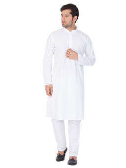 Vastramay - White Cotton Kurta And Churidar (Set of 2)