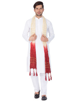Vastramay - White Cotton Kurta With Churidar & Dupatta (Set of 3)