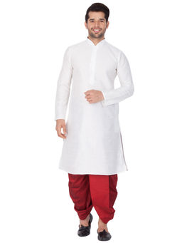 Vastramay - White Silk Blend Kurta And Dhoti Pant (Set of 2)
