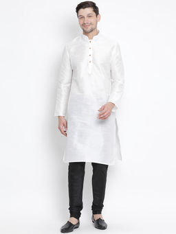 Vastramay - White Silk Blend Kurta And Churidar (Set of 2)