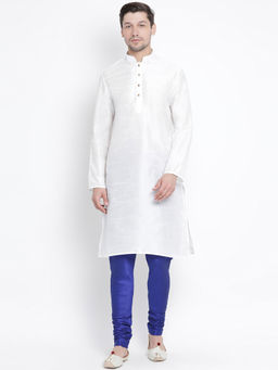 Vastramay - White Silk Blend Kurta And Churidar (Set of 2)