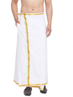 Vastramay - Men White And Gold Mundu