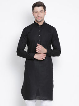 Vastramay - Black Cotton Linen Blend Kurta
