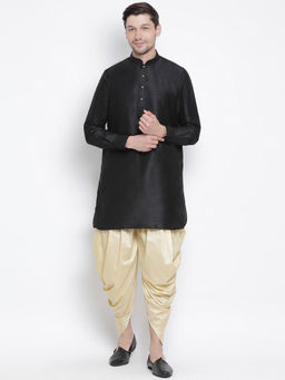Vastramay - Black Silk Blend Kurta And Dhoti Pant (Set of 2)