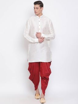 Vastramay - Men's Cream Silk Blend Kurta and Dhoti (Set of 2)