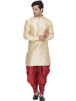 Vastramay - Gold Silk Blend Kurta And Dhoti Pant (Set of 2)